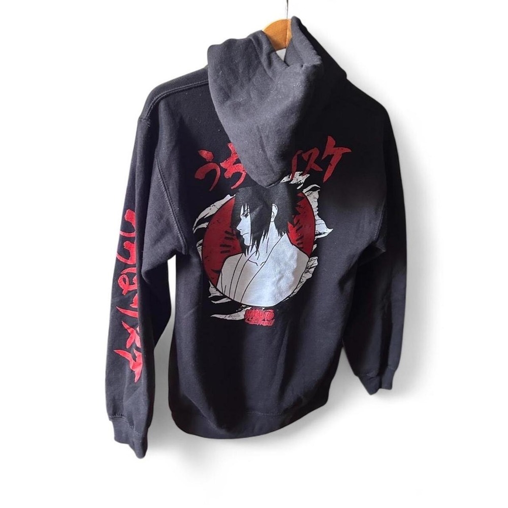 Anime Hoodie Naruto Shippuden Sasuke Uchiha Black Graphic Pullover Small Sweater